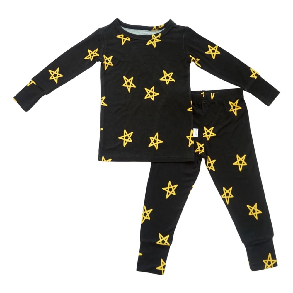 Starry Kids Pajama Set - Black with Yellow Stars